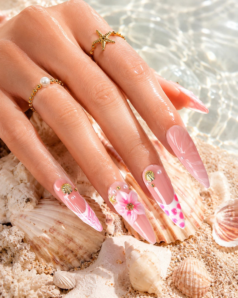 Peony Dreams press-on nails - soft pink floral set