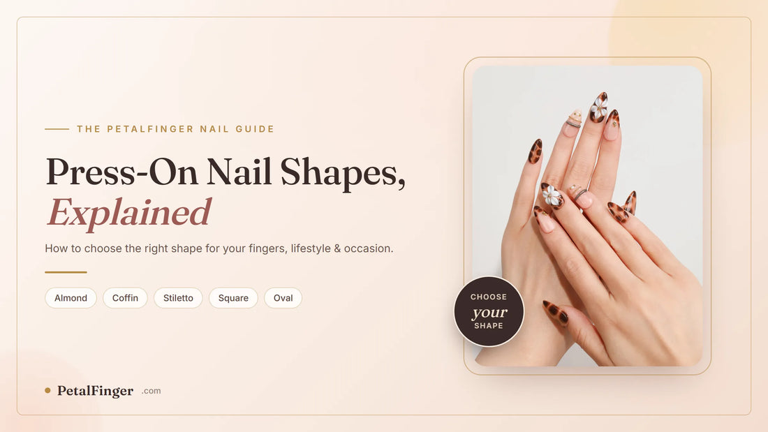 press-on nail shapes compared: almond, coffin, stiletto, square and oval