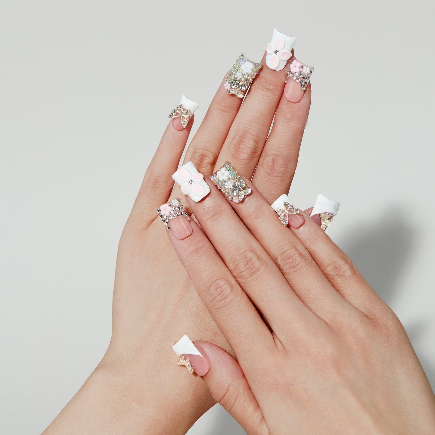 Butterfly Carve coffin press-on nails worn on hand