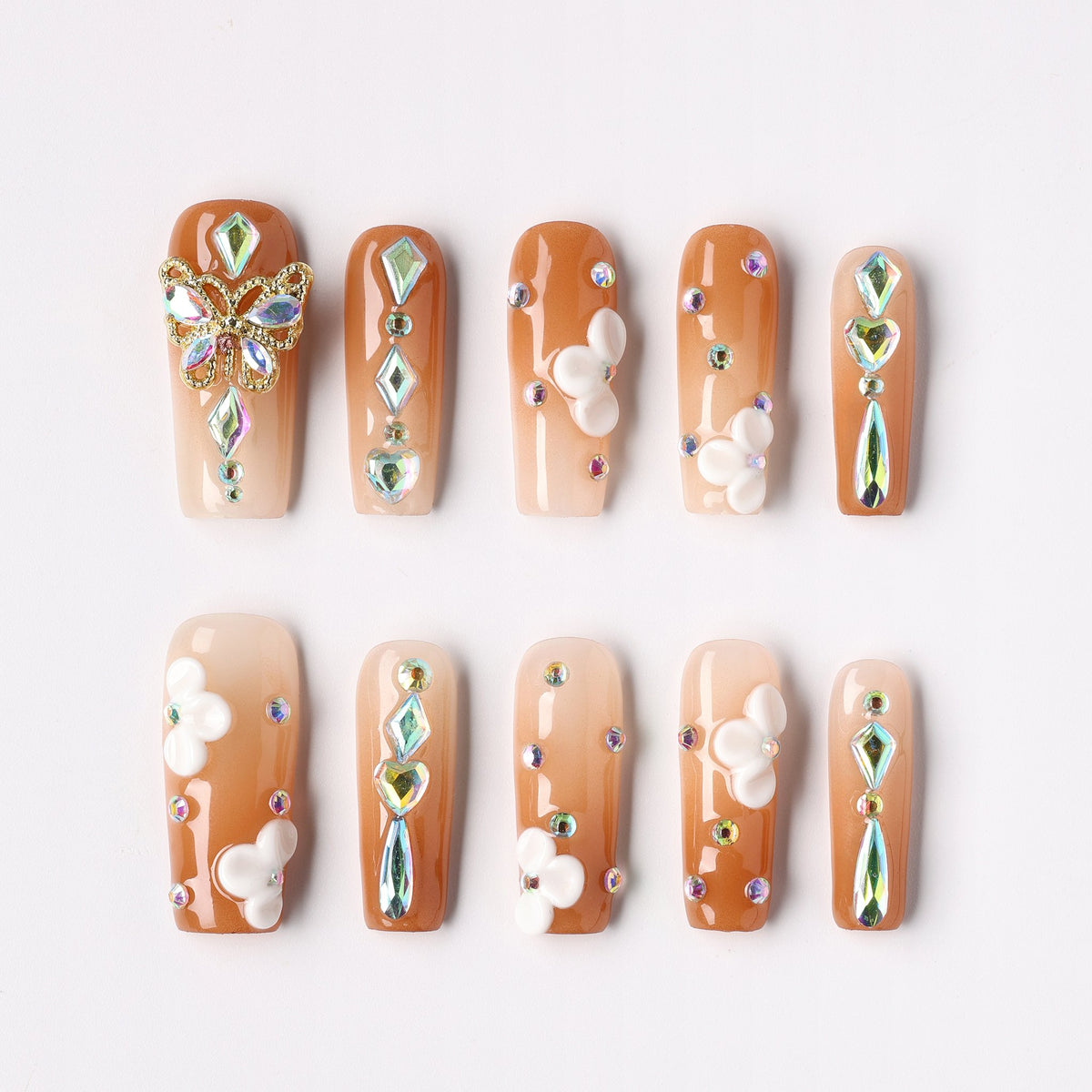 Amber Flora press-on nails – amber floral square full set