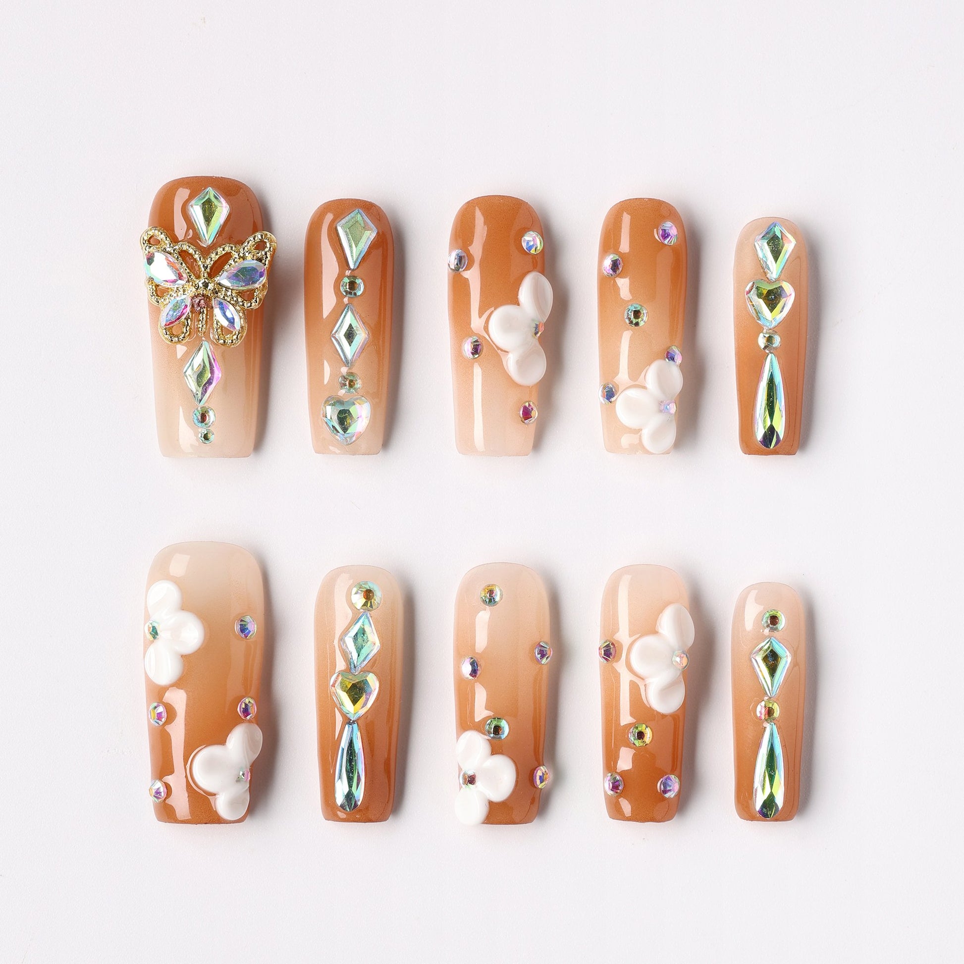 Amber Flora press-on nails – amber floral square full set