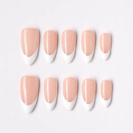 Bare French press-on nails – nude micro French almond full set