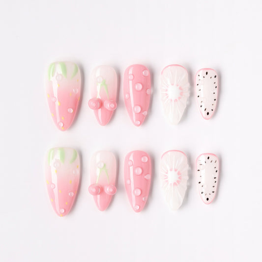 Berry Picnic press-on nails – berry gingham picnic almond full set
