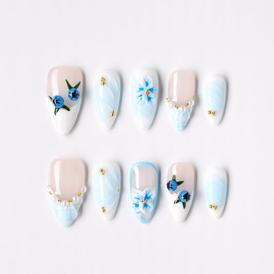 Blueberry Vine press-on nails – blueberry fruit vine almond full set
