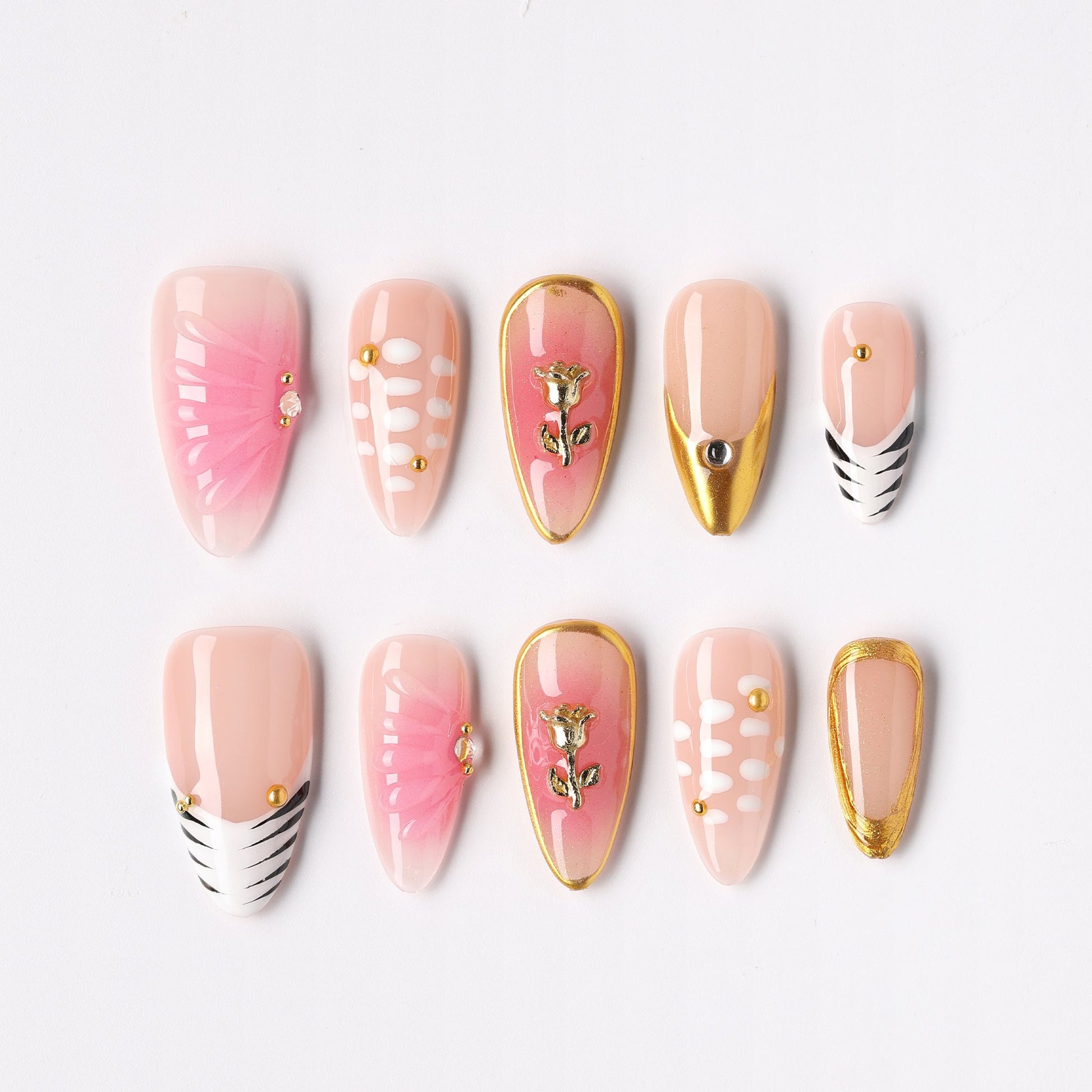Blush Stripe press-on nails – blush pinstripe almond full set