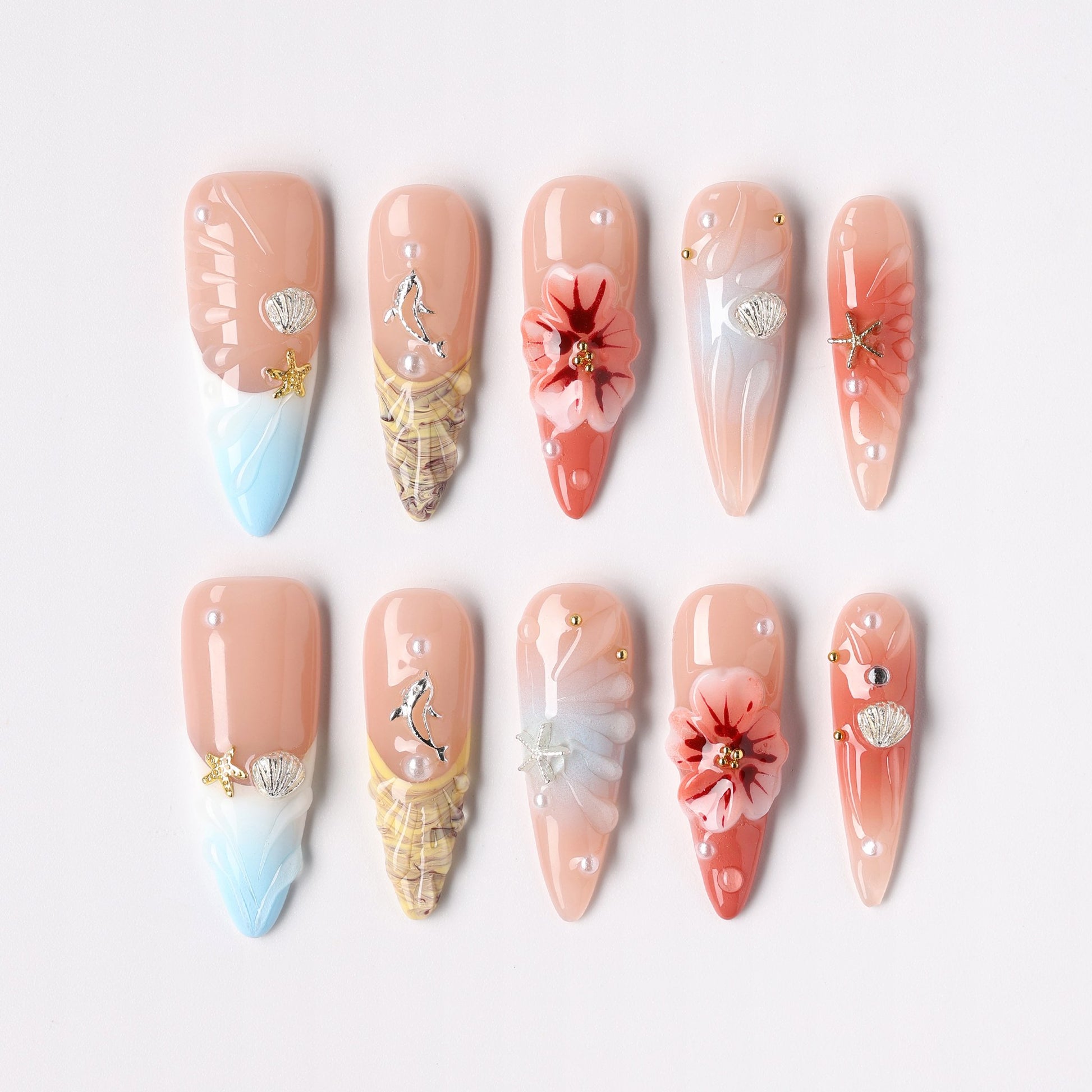 Blush Trail press-on nails – blush trailing floral long almond full set