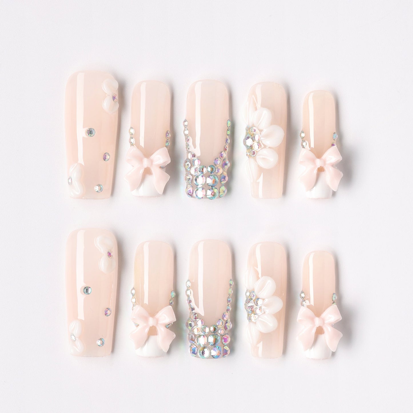 Bow Garden press-on nails – bow and floral garden square full set