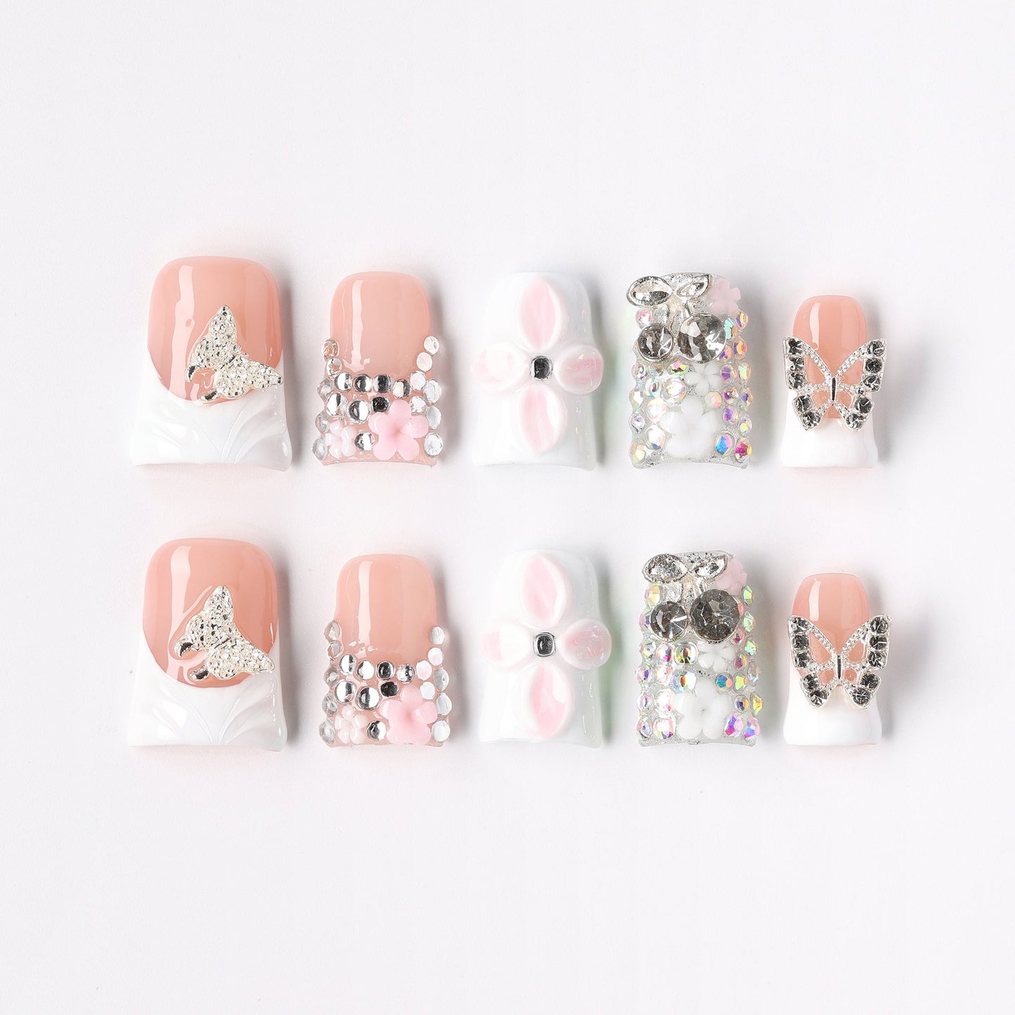 Butterfly Carve press-on nails – carved 3D butterfly coffin full set