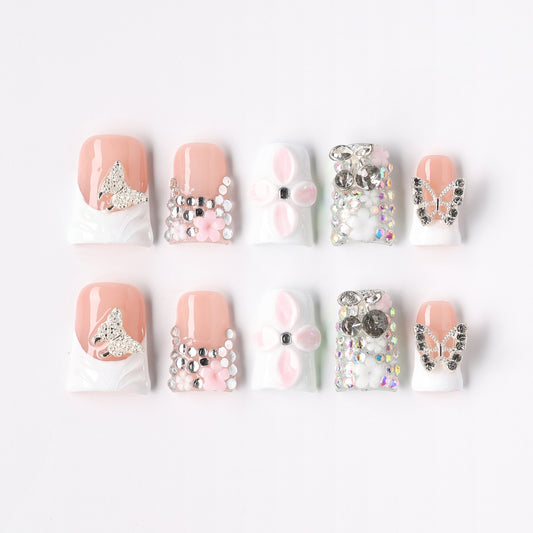 Butterfly Carve press-on nails – carved 3D butterfly coffin full set