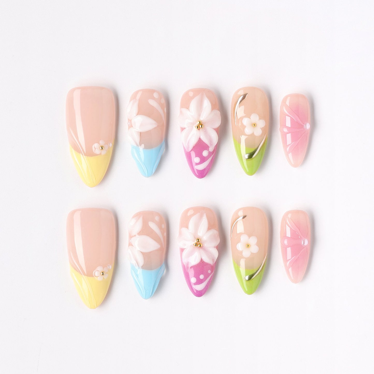Candy Bloom press-on nails – candy-color bloom almond full set