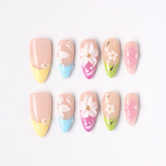 Candy Bloom press-on nails – candy-color bloom almond full set
