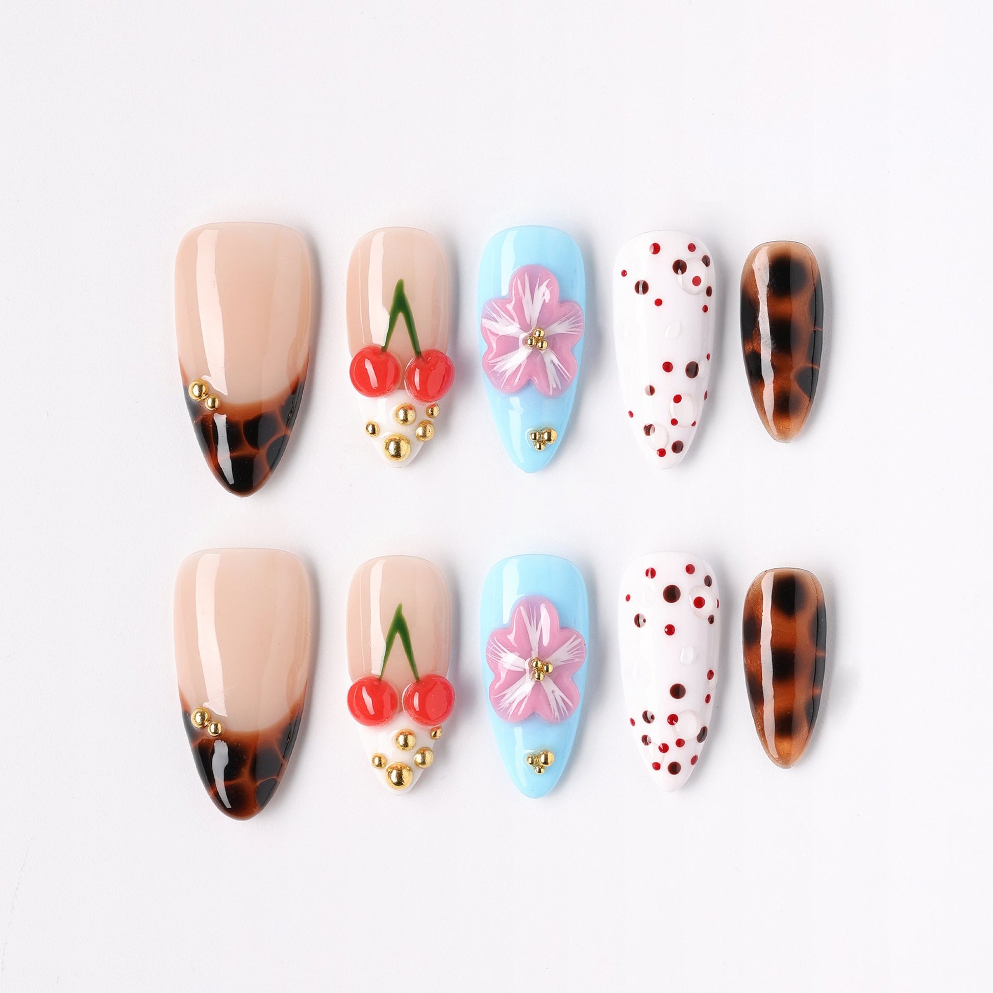 Cherry Cloud press-on nails – dreamy cherry cloud almond full set