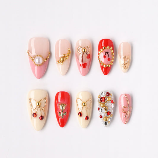 Cherry Luxe press-on nails – luxe cherry red almond full set