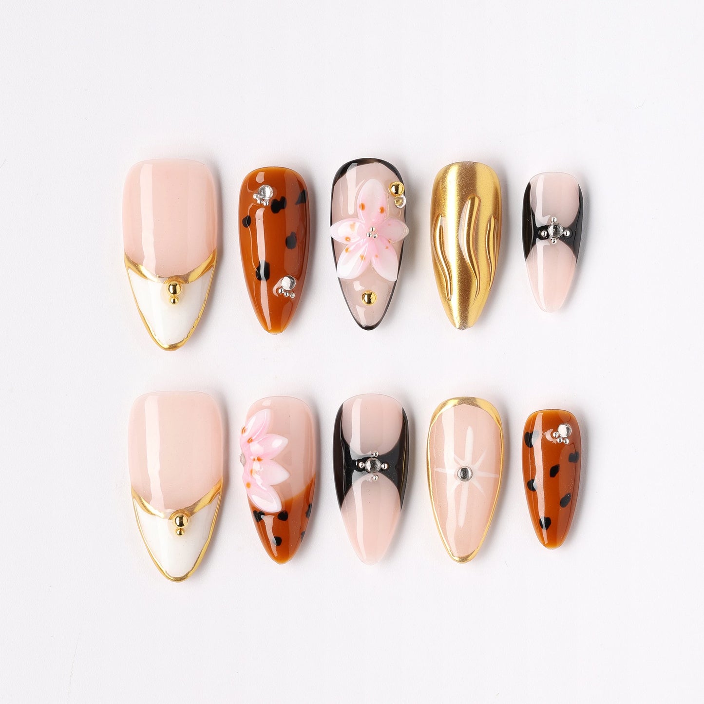 Dotty Peony press-on nails – polka-dot peony almond full set
