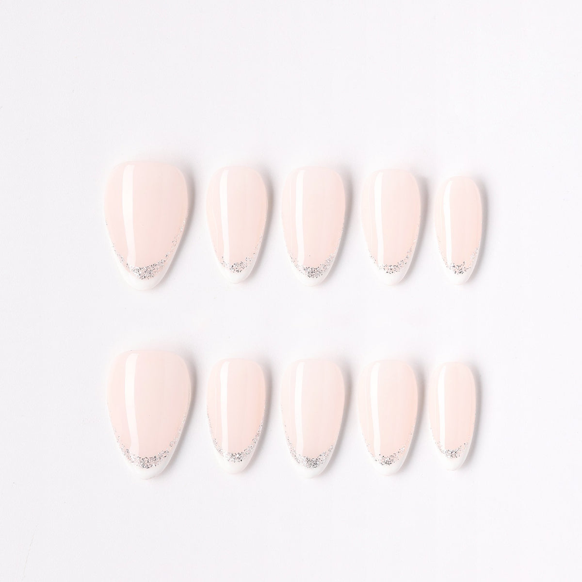 Double Line press-on nails – minimalist double-line French short almond full set