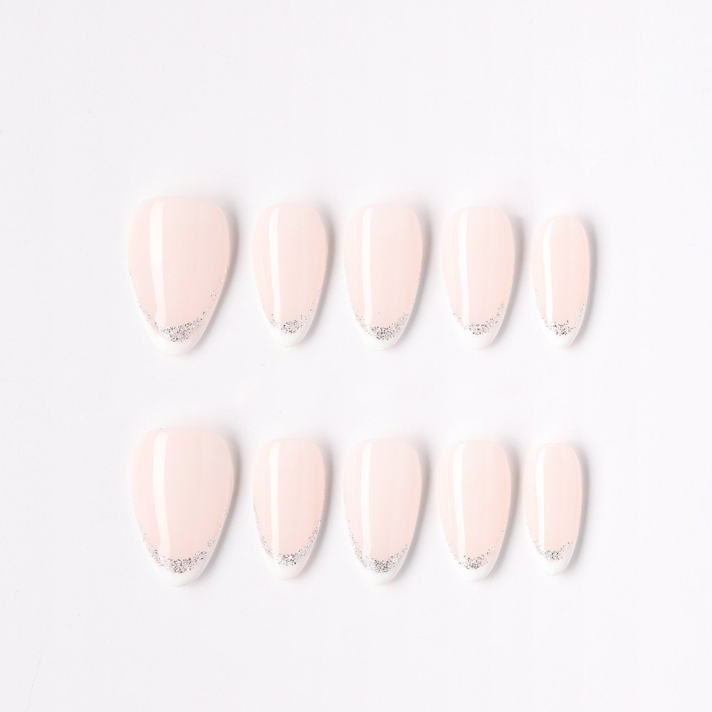 Double Line press-on nails – minimalist double-line French short almond full set