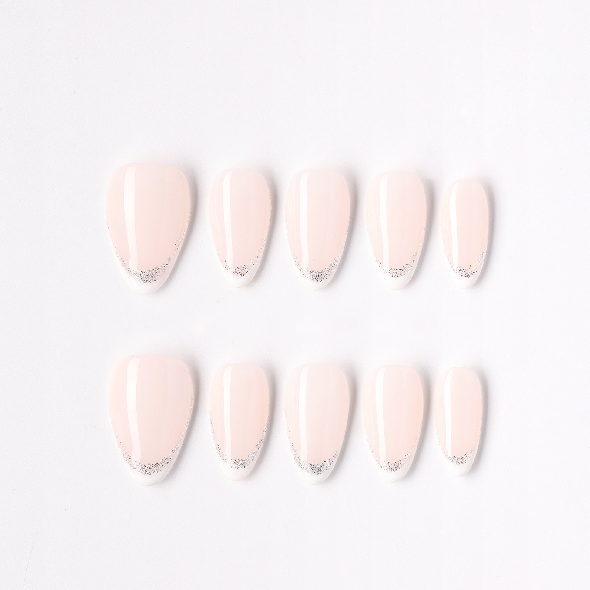 Double Line press-on nails – minimalist double-line French short almond full set