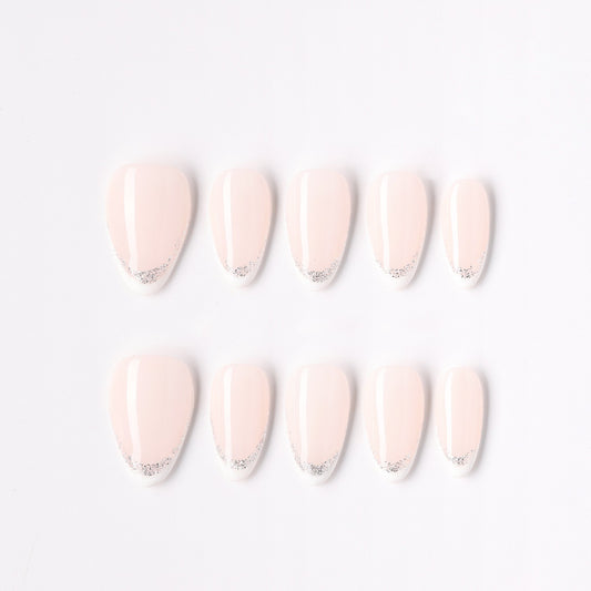 Double Line press-on nails – minimalist double-line French short almond full set