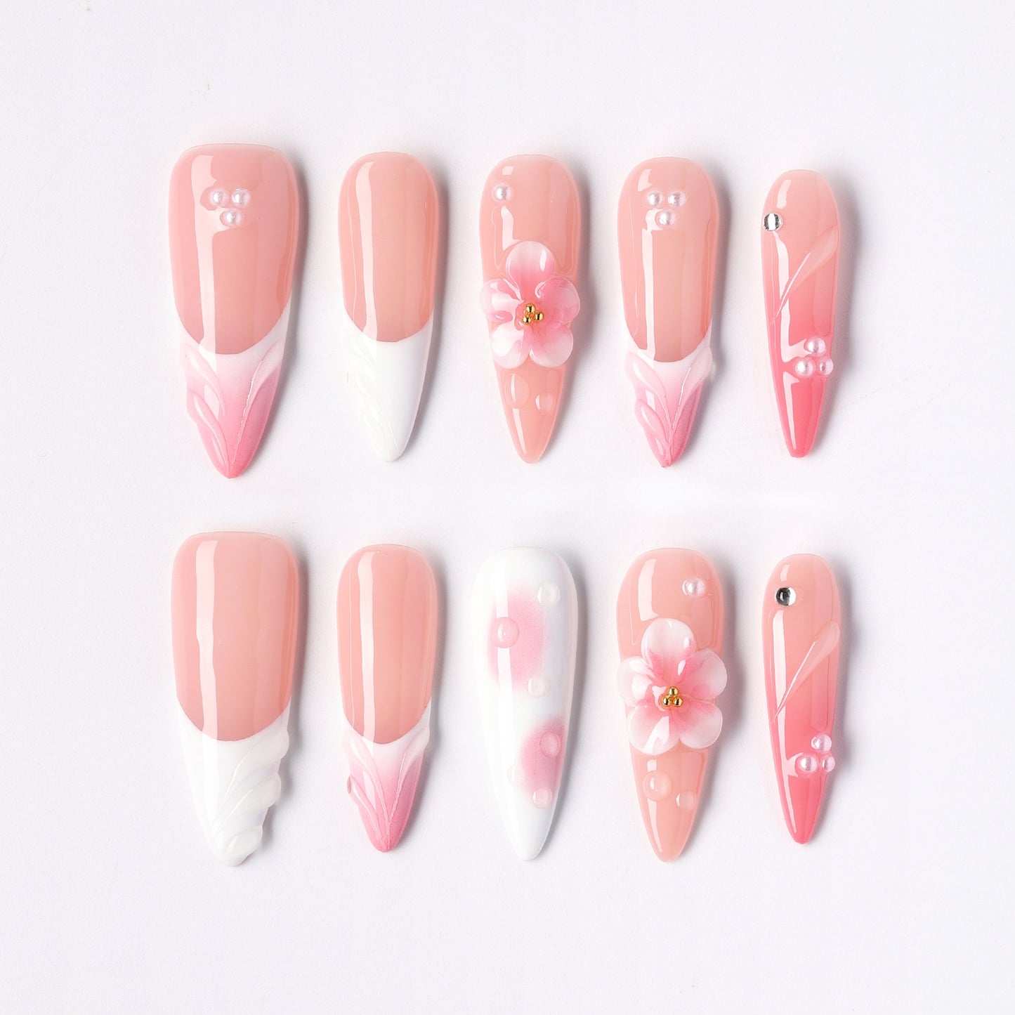 Fading Petal press-on nails – faded ombre petal long almond full set