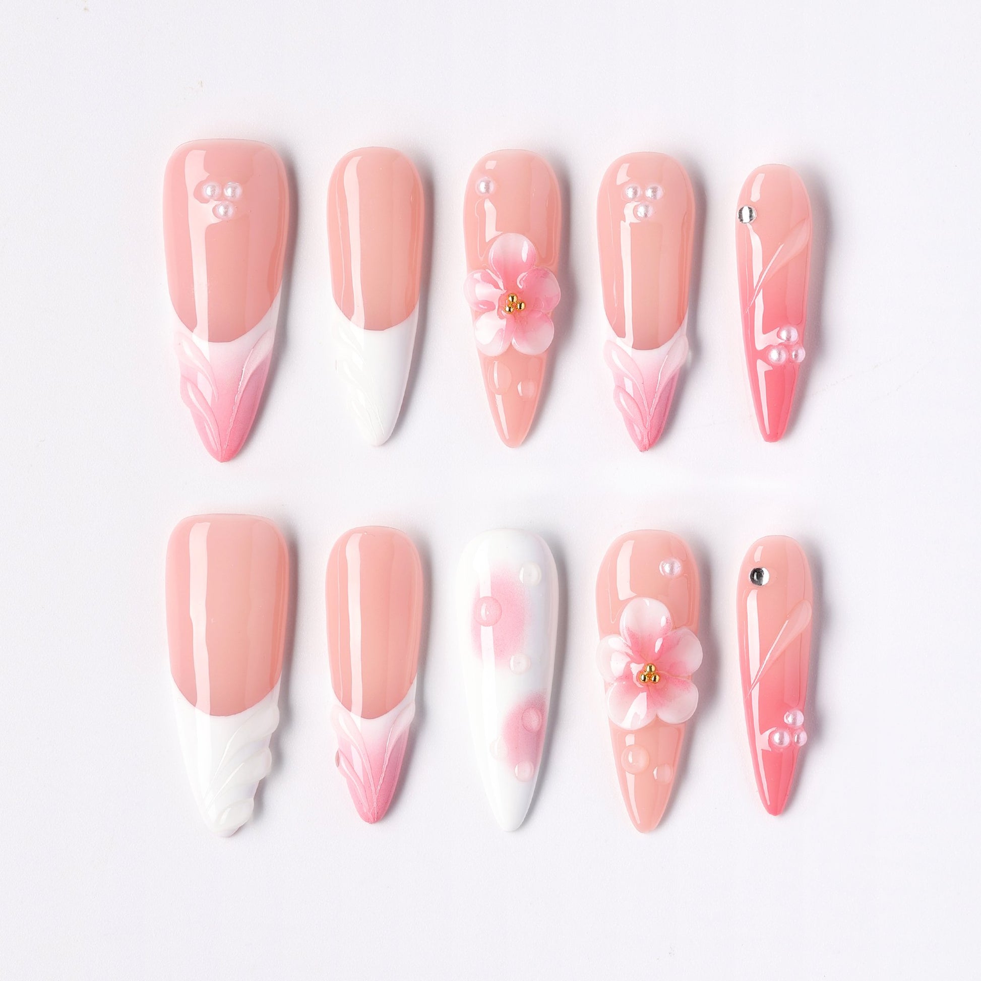 Fading Petal press-on nails – faded ombre petal long almond full set