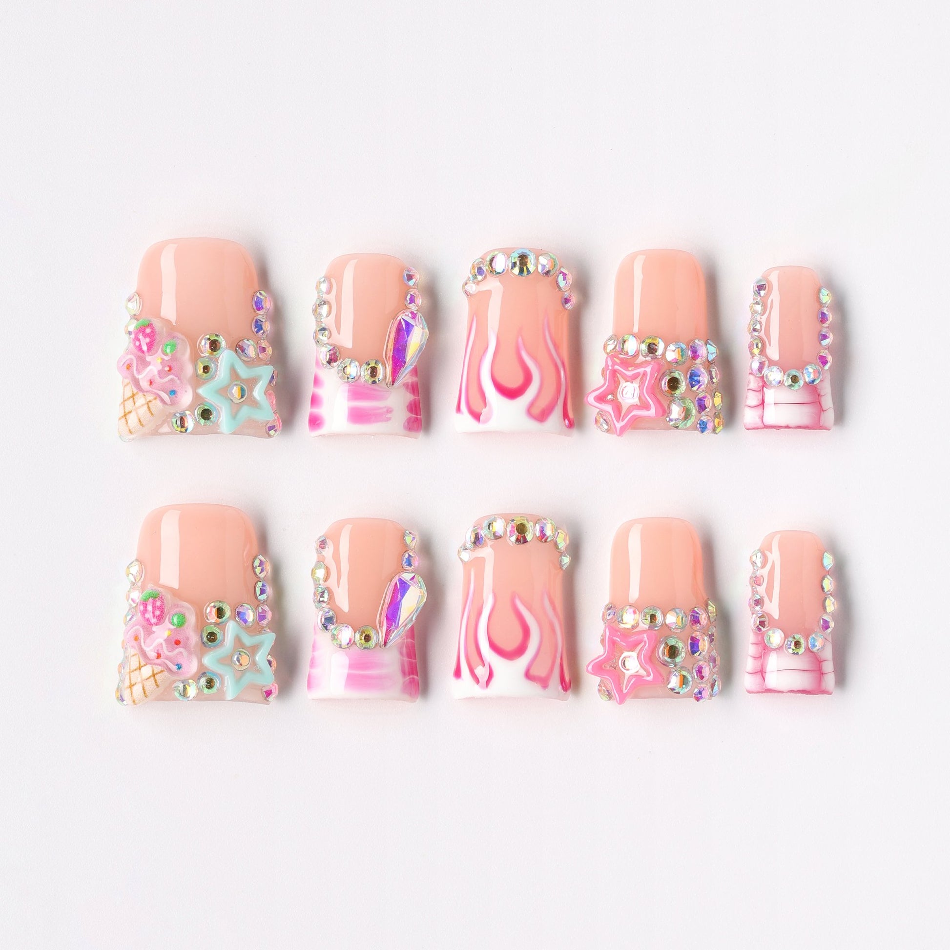 Flame Spark press-on nails – flame spark chrome coffin full set
