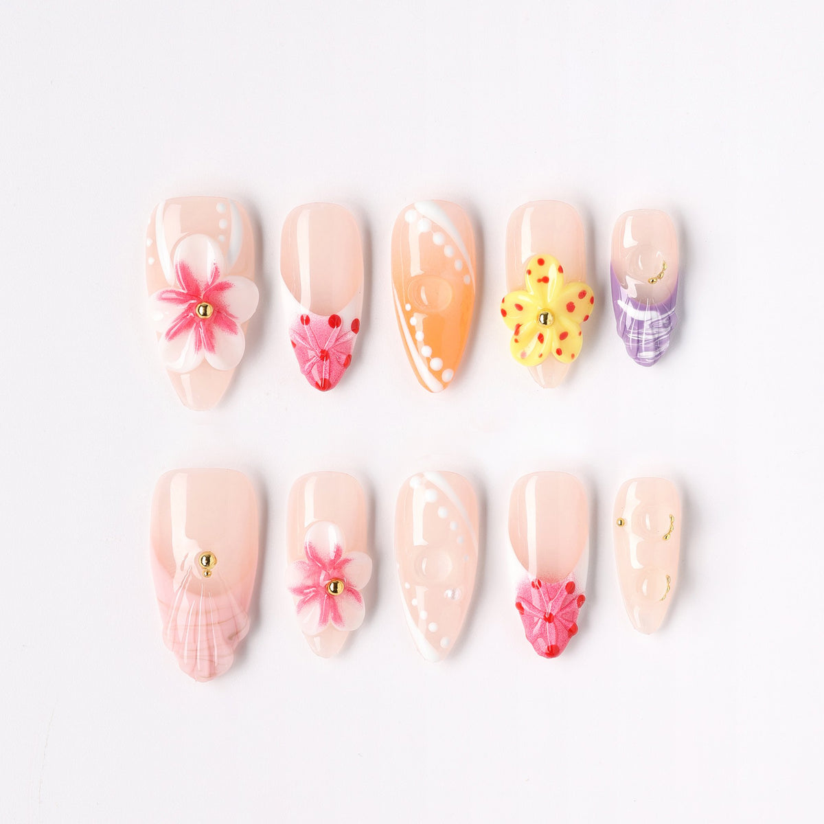 Folk Garden press-on nails – folk floral garden almond full set