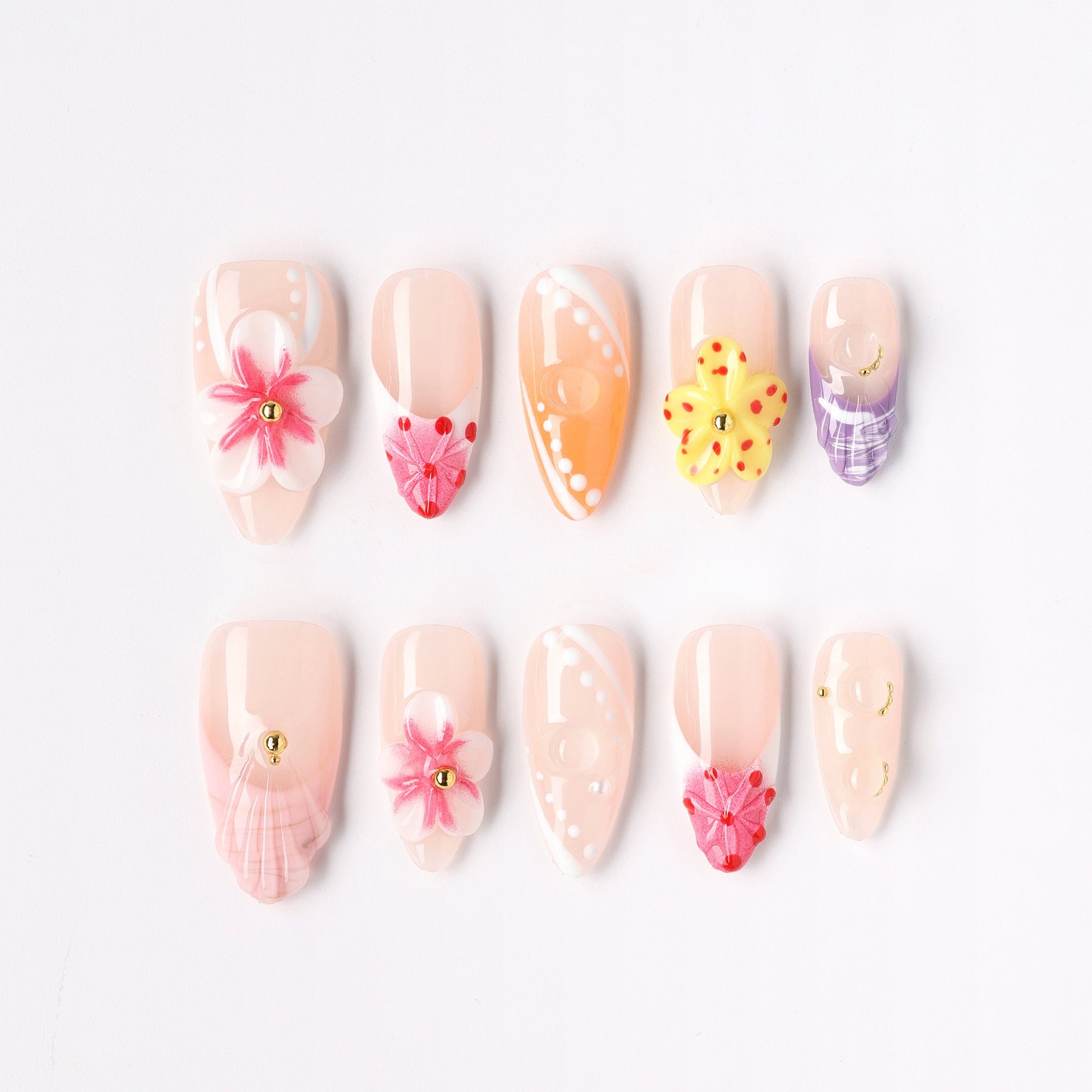 Folk Garden press-on nails – folk floral garden almond full set