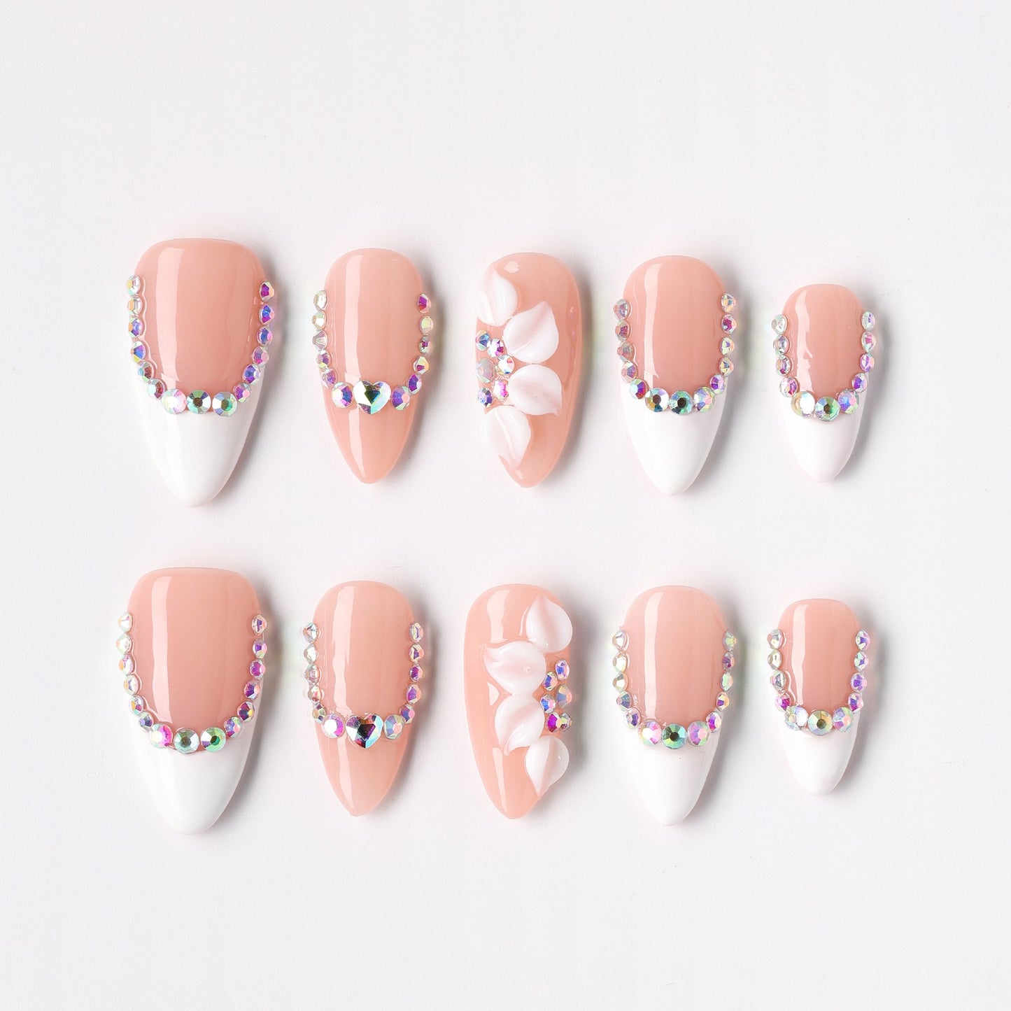 Gem Blossom press-on nails – gem-embellished blossom almond full set