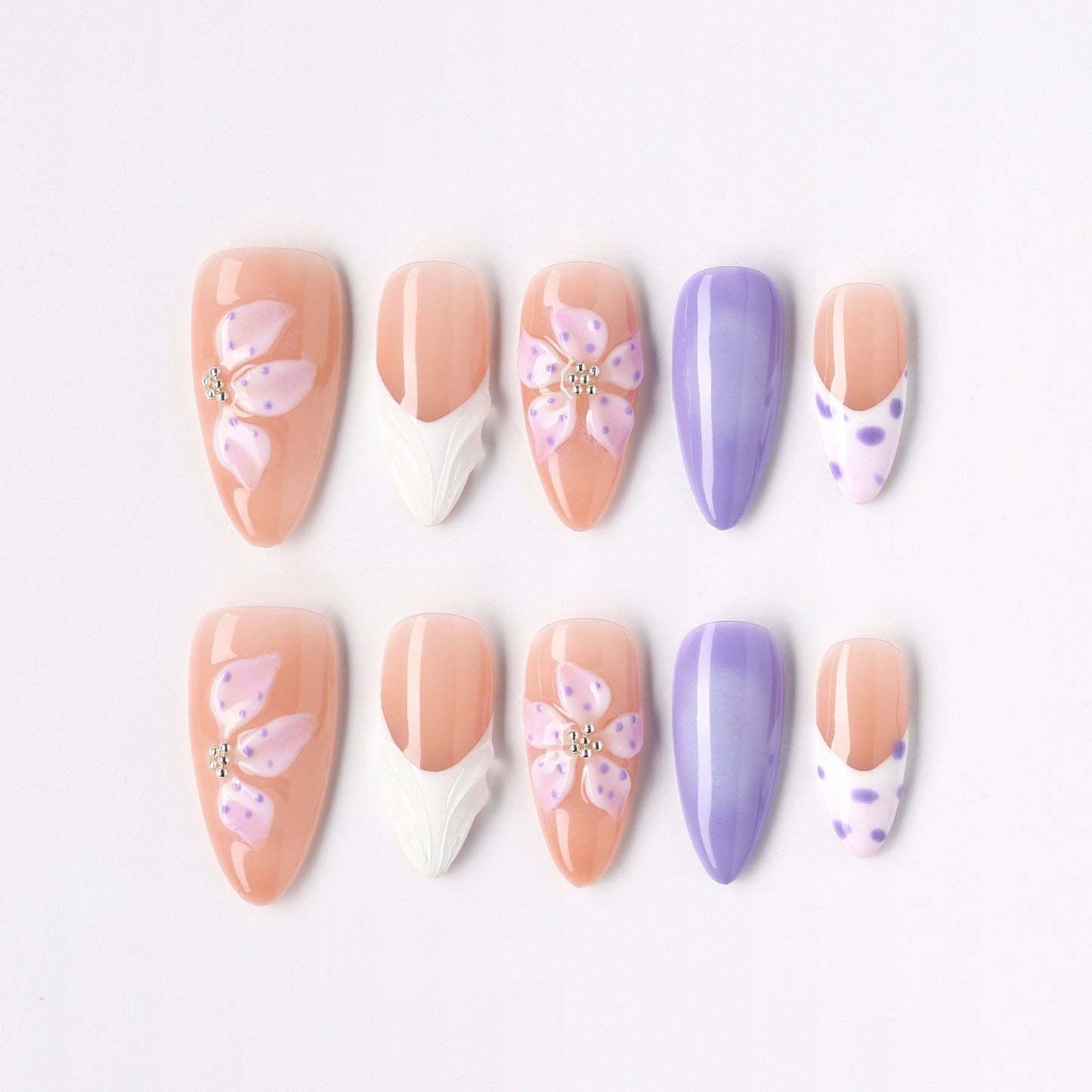Lavender Vine press-on nails – lavender sprig vine almond full set