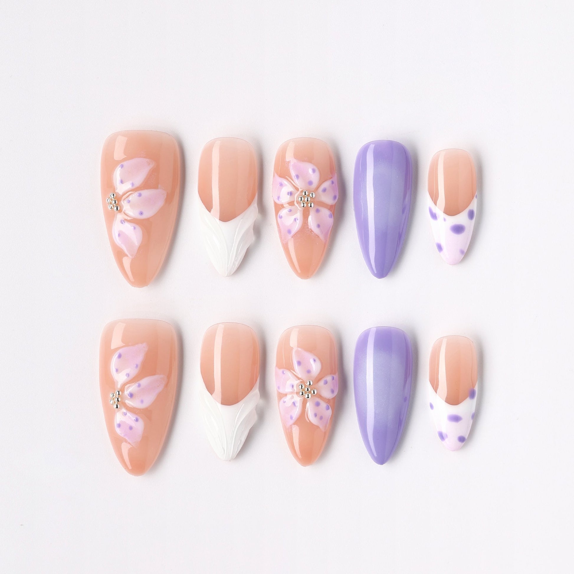 Lavender Vine press-on nails – lavender sprig vine almond full set
