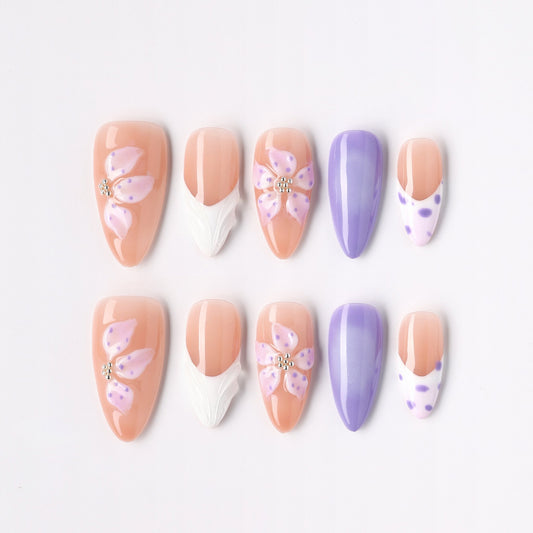 Lavender Vine press-on nails – lavender sprig vine almond full set