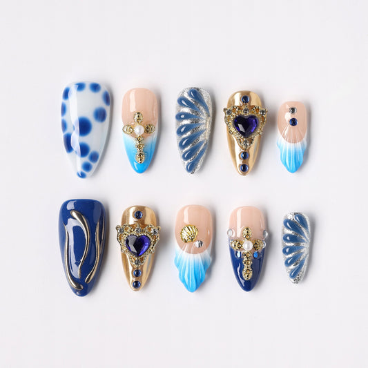 Midnight Heart press-on nails – midnight black heart almond full set