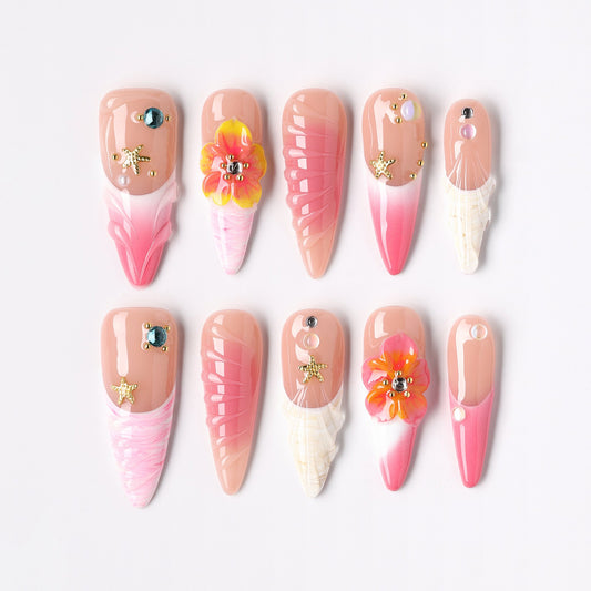 Misty Garden press-on nails – misty pastel garden long almond full set