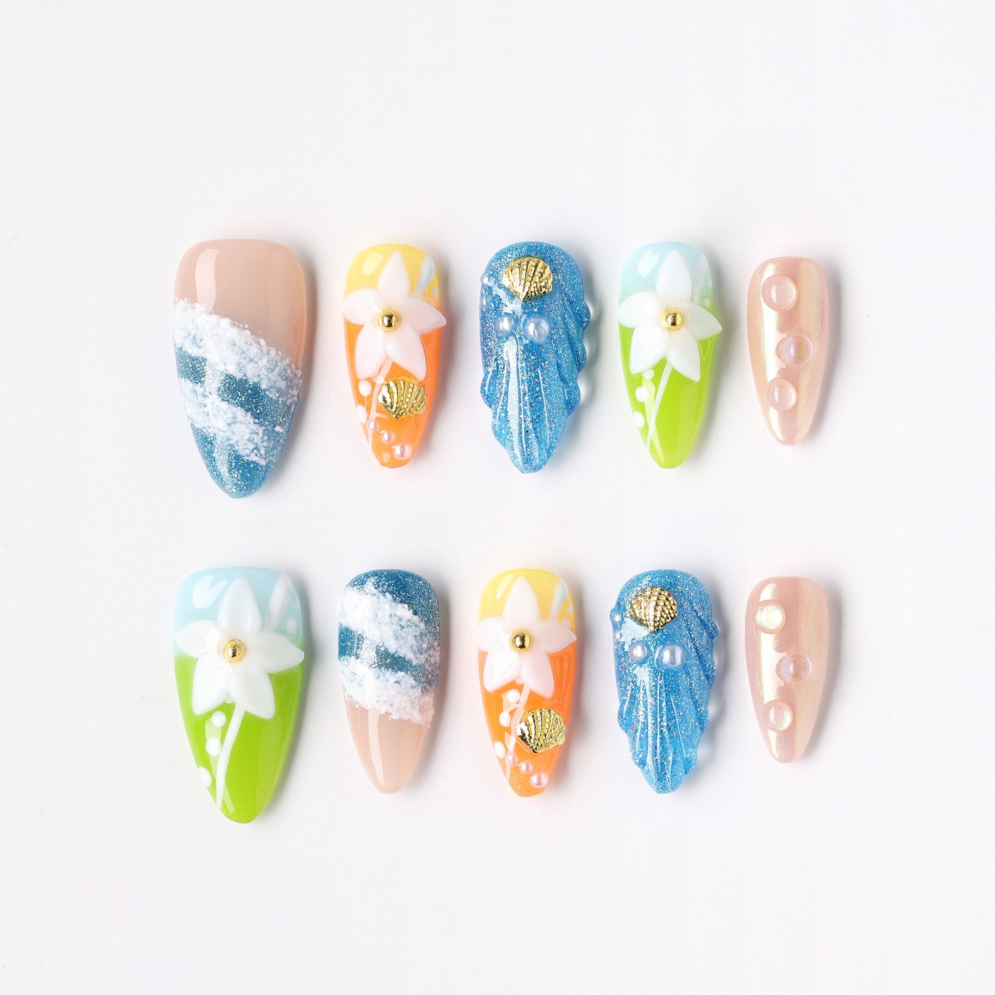 Ocean Breeze press-on nails – ocean blue breeze almond full set