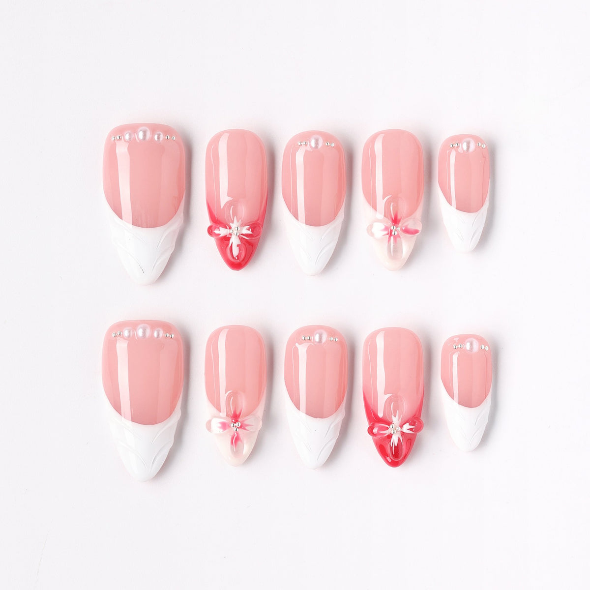 Pearl Rosette press-on nails – pearl rosette bridal almond full set
