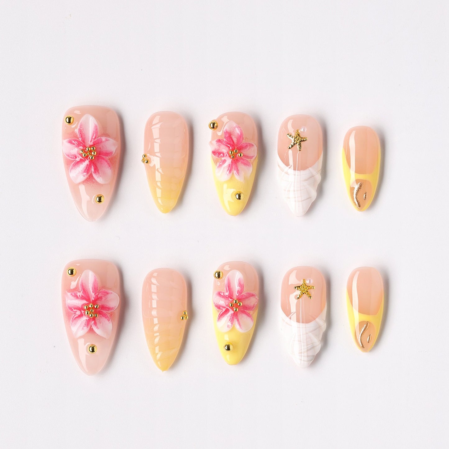 Petal Trace press-on nails – hand-drawn petal outline almond full set