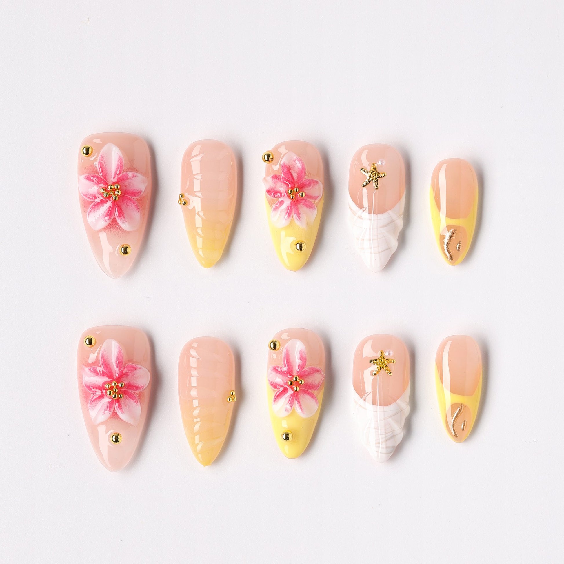 Petal Trace press-on nails – hand-drawn petal outline almond full set