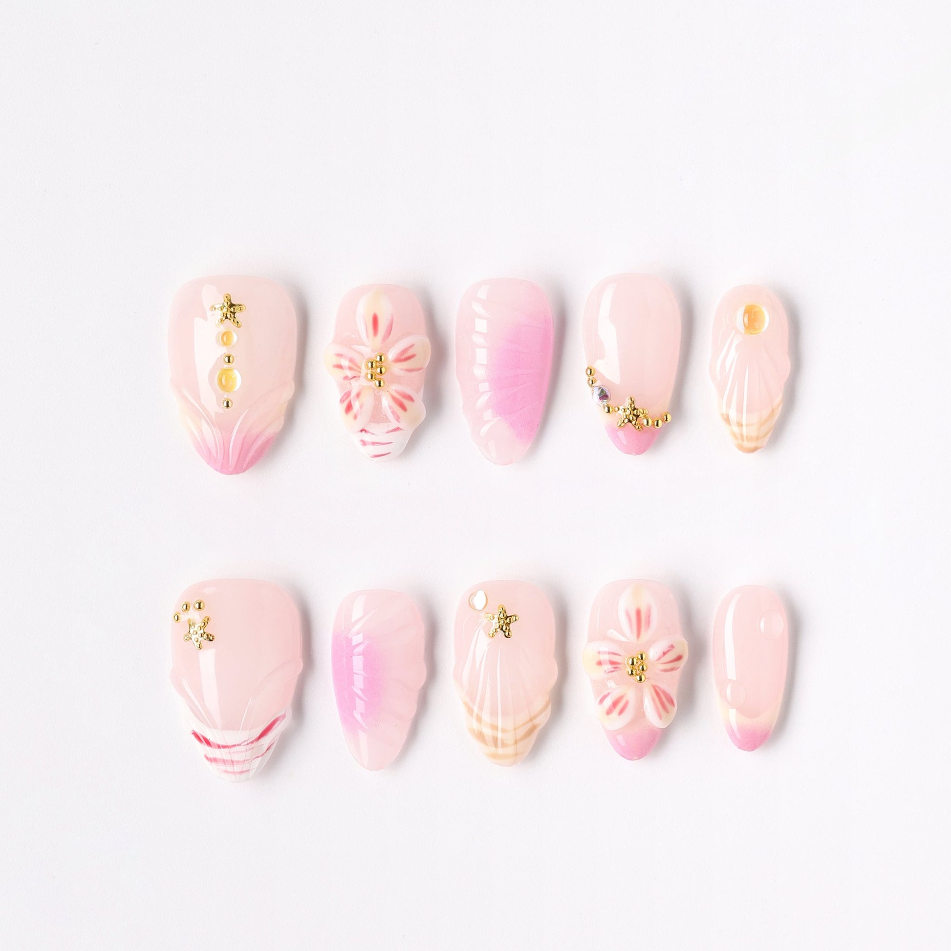 Pink Meadow press-on nails – pink wildflower meadow short almond full set