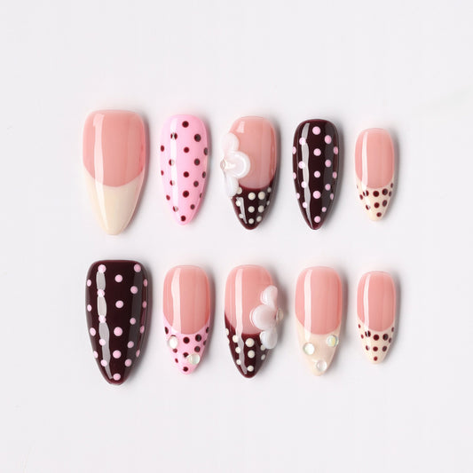 Polka Bloom press-on nails – polka-dot bloom almond full set