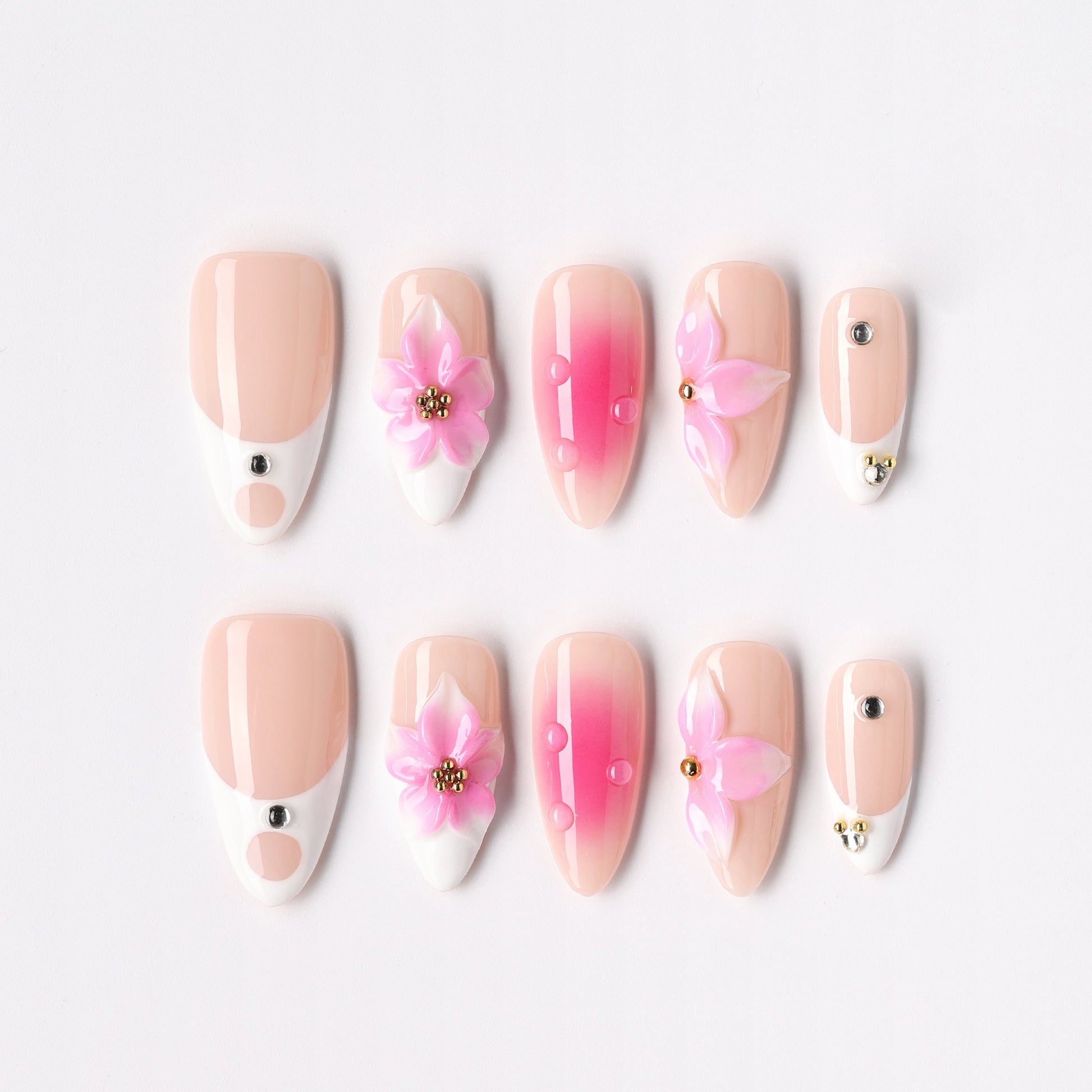 Rose French Deux press-on nails – rose French tip almond full set