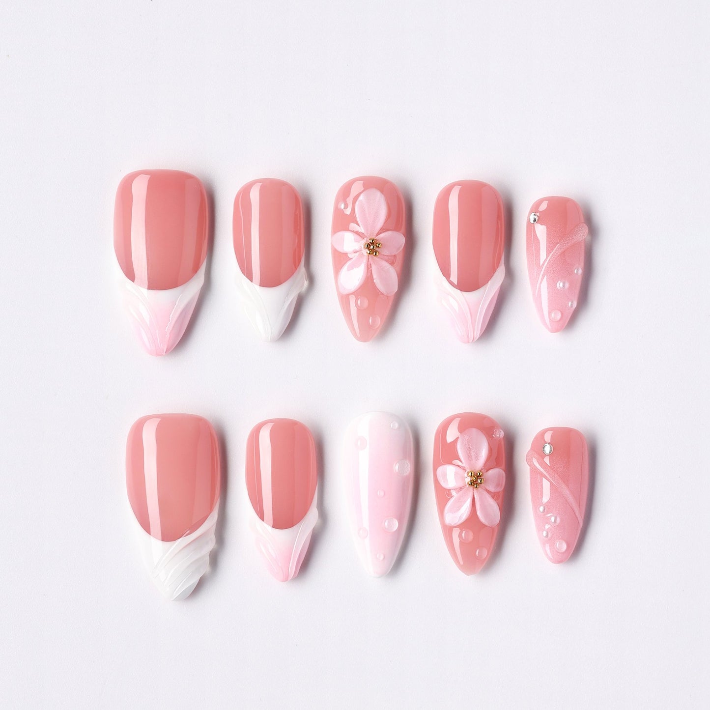 Rosy Vine press-on nails – rosy floral vine almond full set