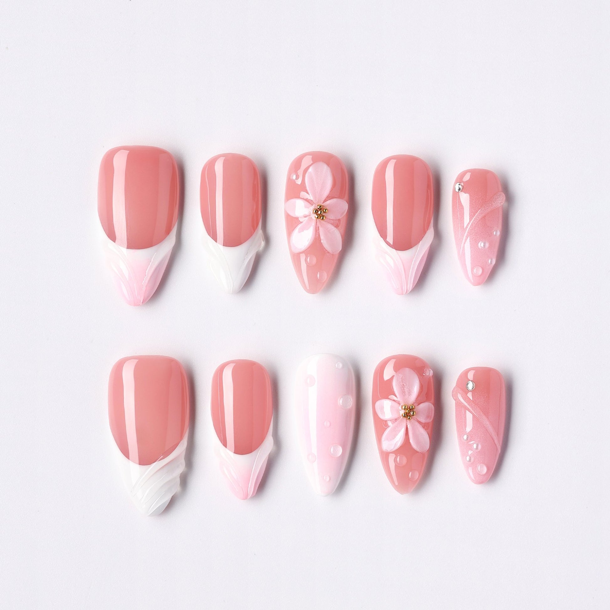 Rosy Vine press-on nails – rosy floral vine almond full set