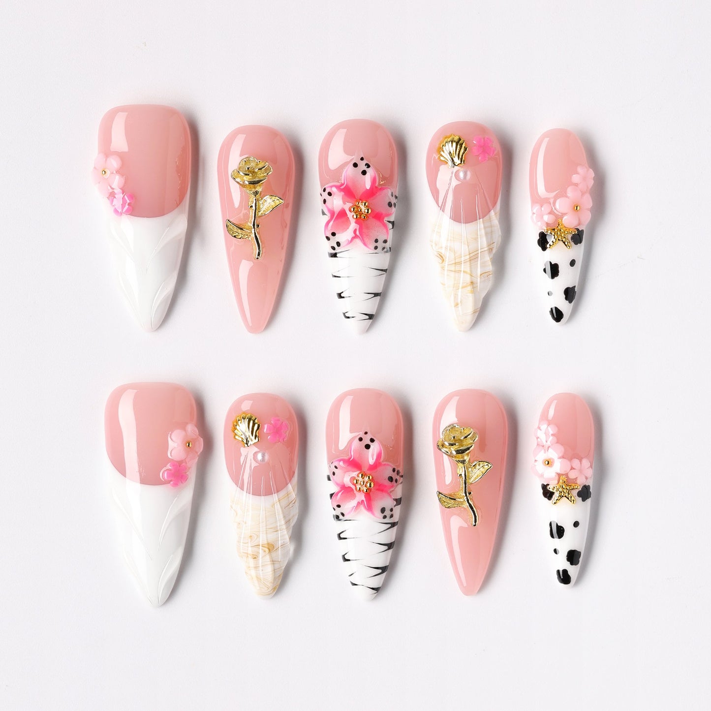 Sketch Bloom press-on nails – sketched bloom long almond full set