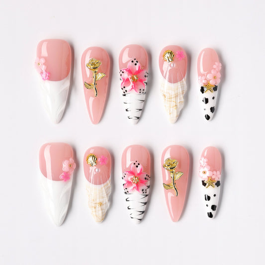 Sketch Bloom press-on nails – sketched bloom long almond full set