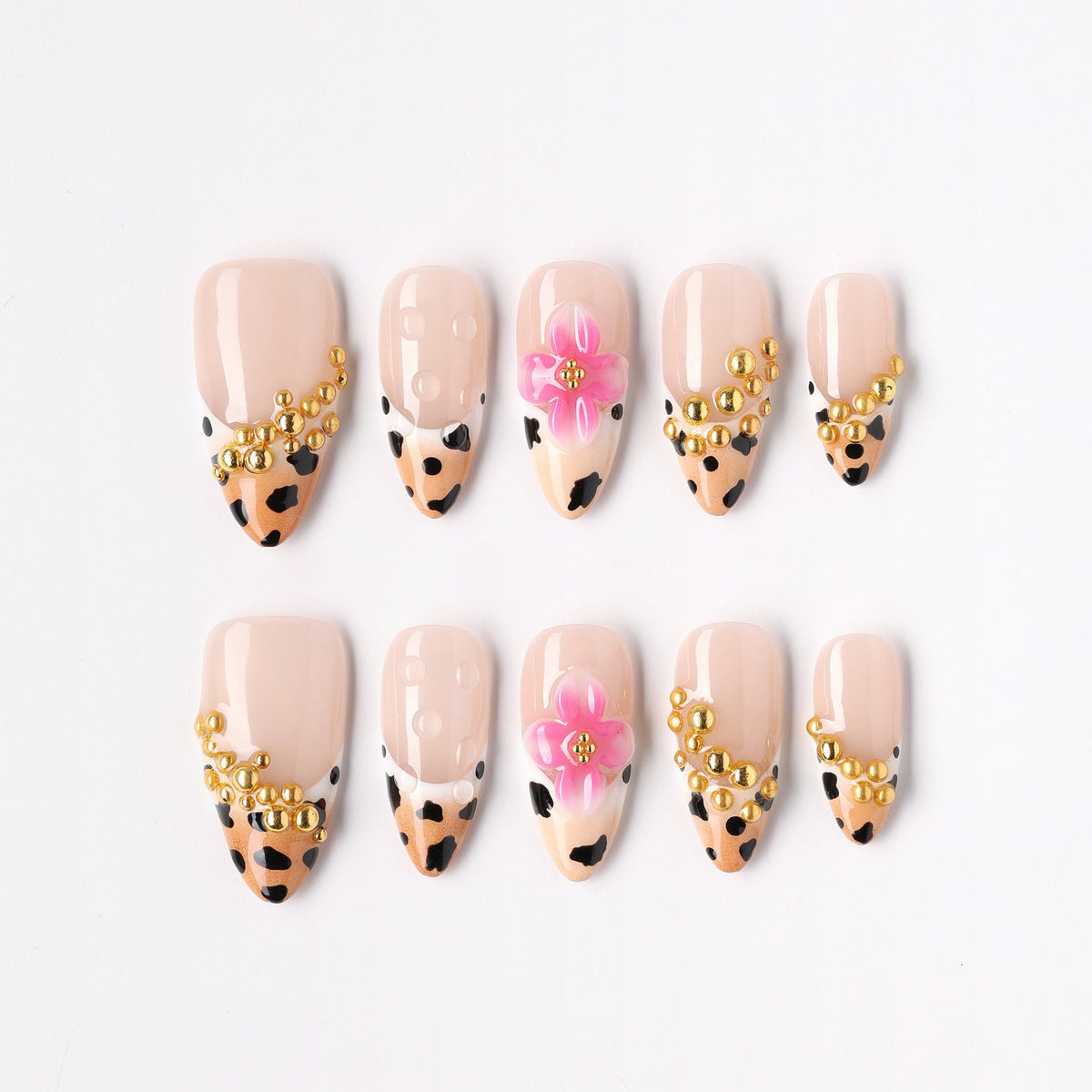 Spotted Garden press-on nails – spotted floral garden almond full set