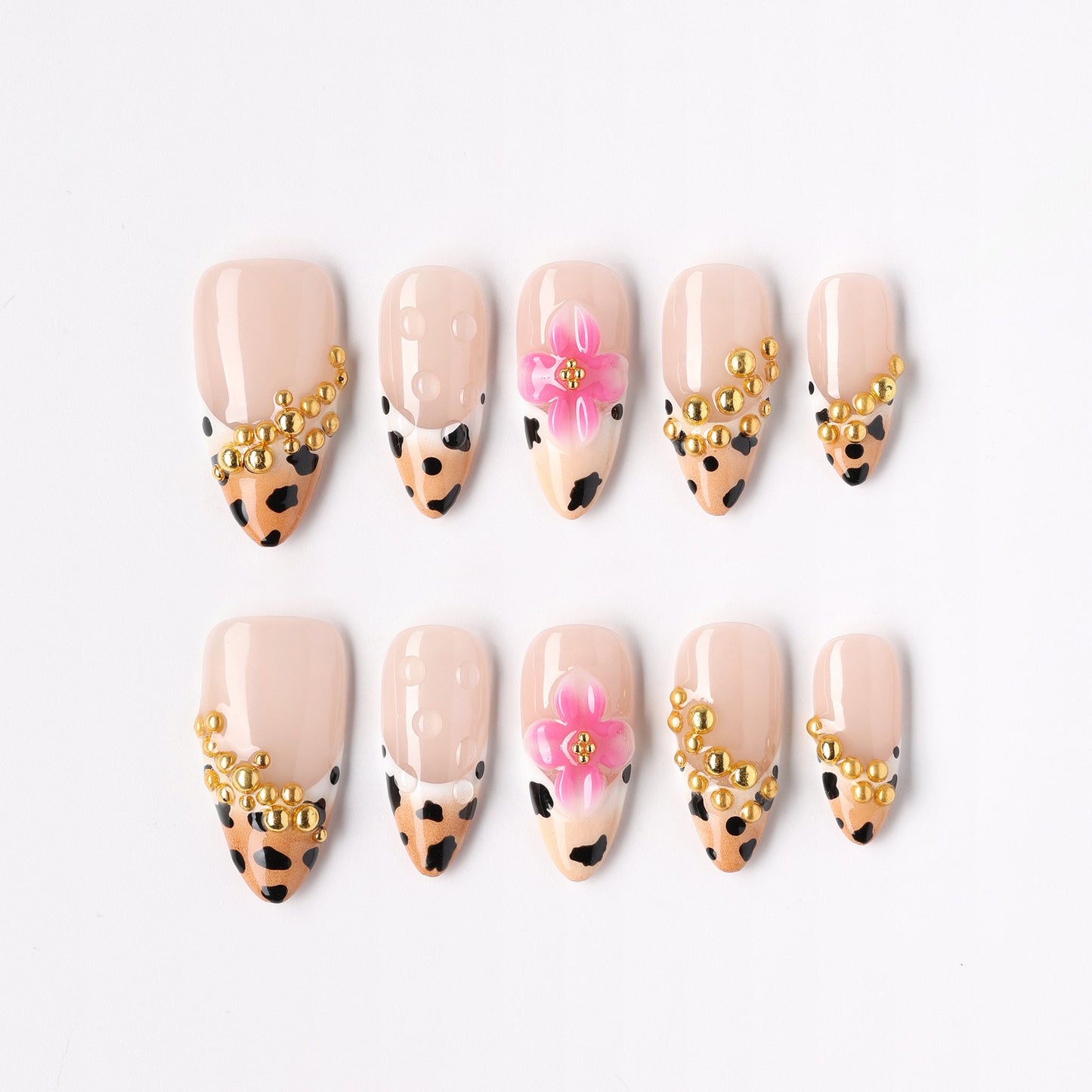 Spotted Garden press-on nails – spotted floral garden almond full set