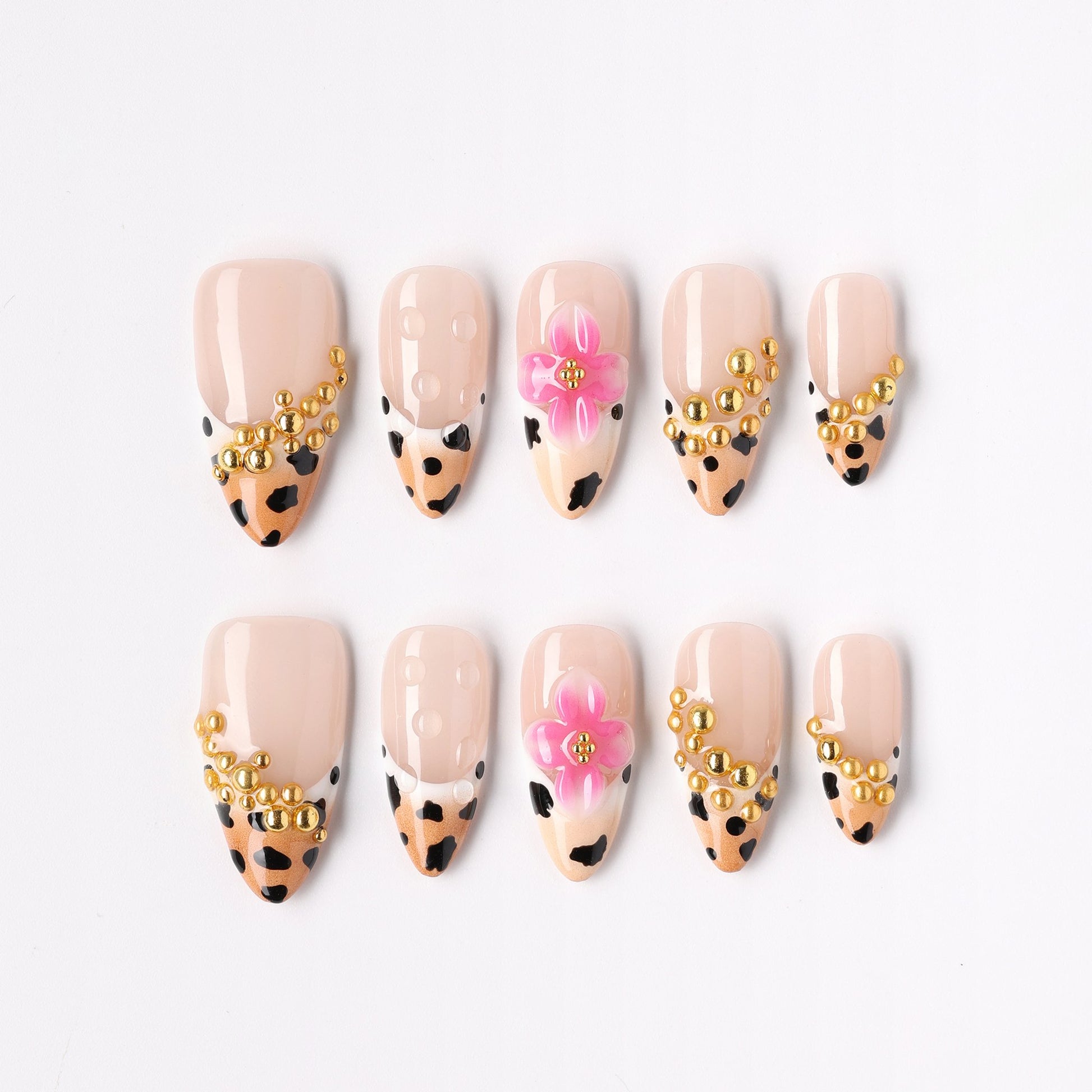 Spotted Garden press-on nails – spotted floral garden almond full set
