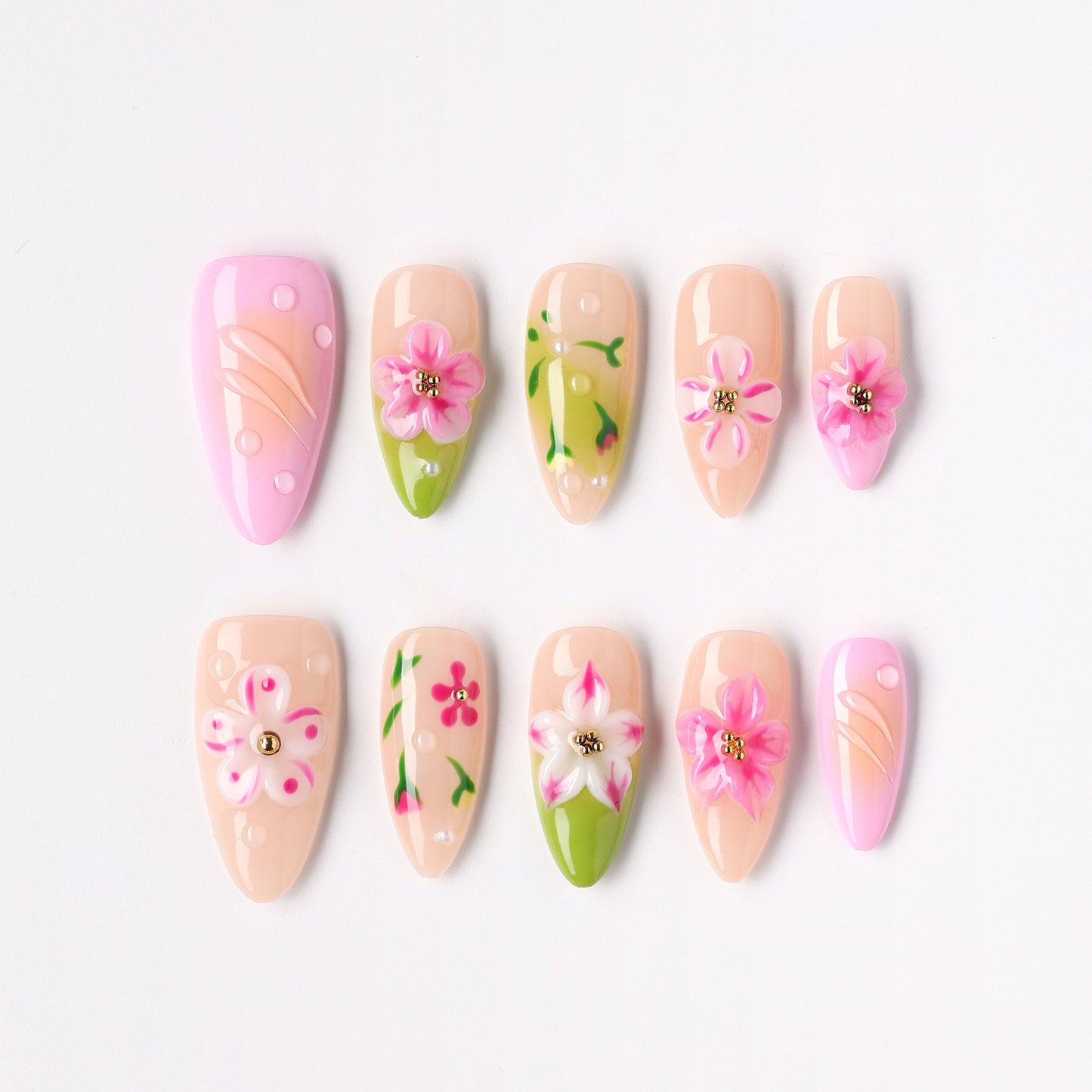 Spring Bouquet press-on nails – spring floral bouquet almond full set