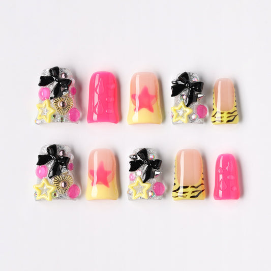 Starry Bow press-on nails – starry bow coffin full set