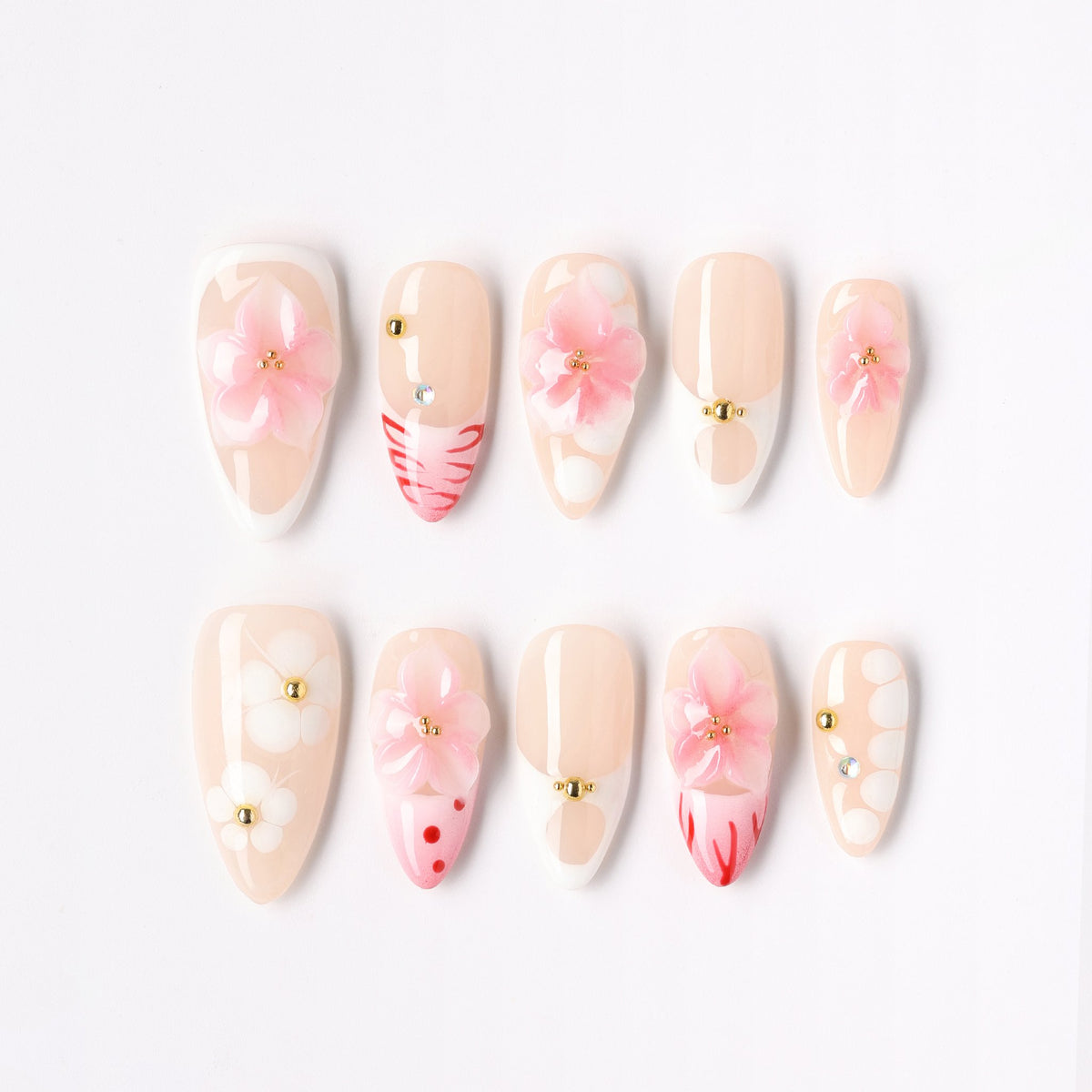 Sunset Bloom press-on nails – sunset floral bloom almond full set